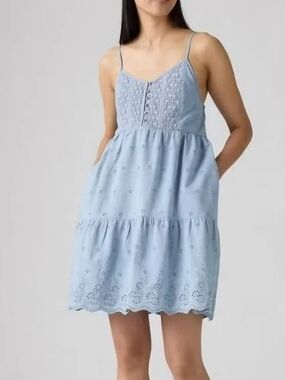 Levis Blue Eyelet Tiered Sundress